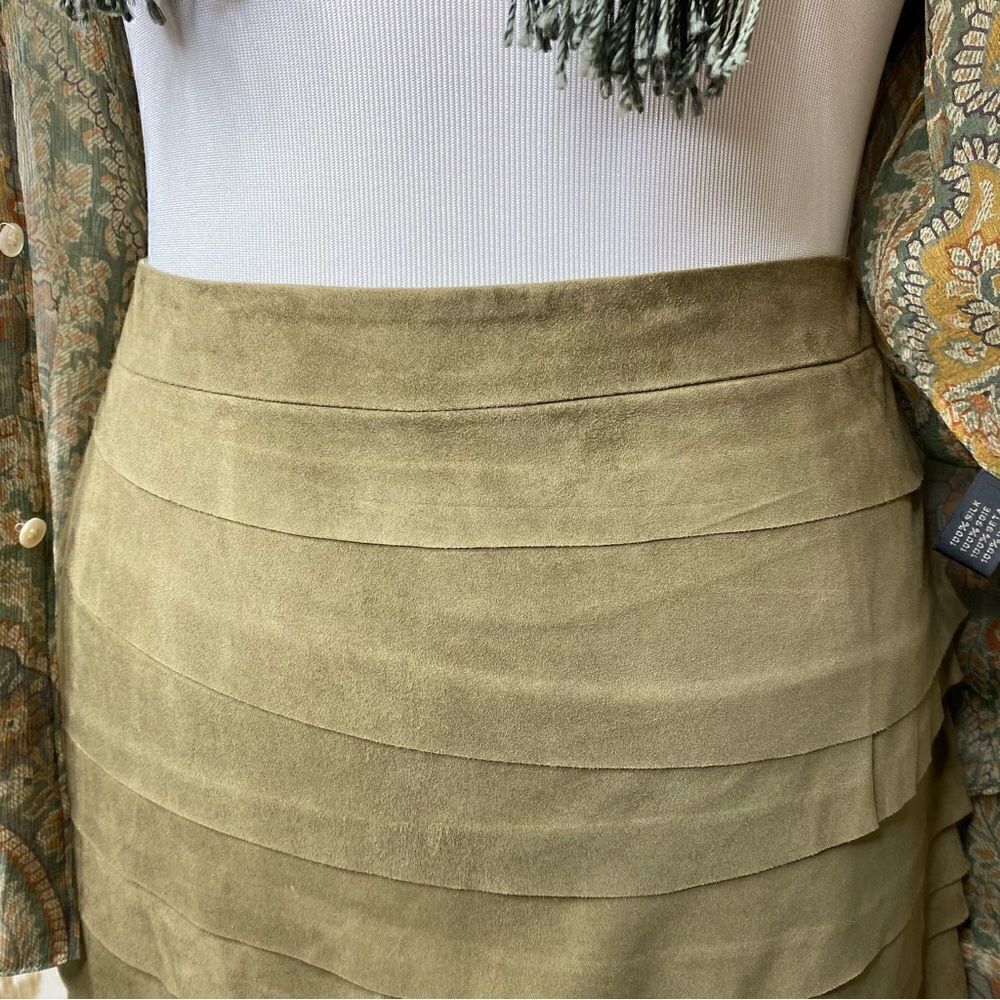 Ralph Lauren Black Label Olive Goat Suede Ruffle Pencil Skirt - Picture 7 of 16